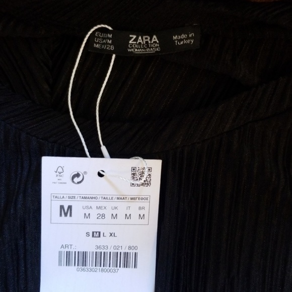 NWT Zara | Black Pleated Blouse with Sleeve Detail - Picture 5 of 5